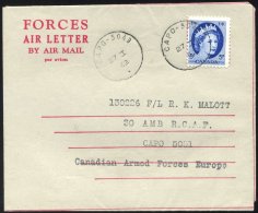 KANADA 294 BRIEF, 1962, 5 C. Hellblau Mit K1 CAPO-5049 Auf Feldpost-Aerogramm Der Kanadischen Truppen (UNEF), Beför - Canada