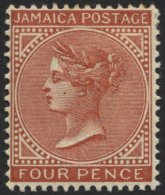 JAMAIKA 18 *, 1883, 4 P. Bräunlichrot, Wz. CA Einfach, Falzrest, Pracht, Mi. 500.- - Jamaïque (...-1961)