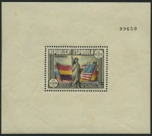 SPANIEN Bl. 3 **, 1938, Block 150. Jahrestag Der Verfassung Der USA, Herstellungsbedingter Brauner Gummifleck, Pracht, M - Other & Unclassified