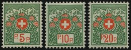 PORTOFREIHEITSMARKEN PF 11-13II *, 1927, Alpenrosen, Ohne Kontrollnummer, Falzreste, Prachtsatz - Portofreiheit