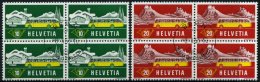 SCHWEIZ BUNDESPOST 586/7 VB O, 1953, Alpenpost In Viererblocks Mit Zentrisch Gestempelten Ersttagsstempeln, Pracht - Used Stamps