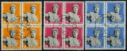 SCHWEIZ BUNDESPOST 428-30x VB O, 1944, Olympische Spiele, Längere Fasern, In Zentrisch Gestempelten Viererblocks, P - Used Stamps