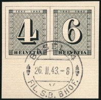 SCHWEIZ BUNDESPOST 417/8 O, 1943, Einzelmarken 100 Jahre Briefmarken, Ersttags-Sonderstempel, Prachtpaar - Gebraucht