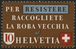SCHWEIZ BUNDESPOST 407III **, 1942, 10 C. Altstoffsammlung Mit Abart E In PER Abgeschrägt, Pracht, Mi. 100.- - Used Stamps