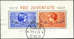 SCHWEIZ BUNDESPOST Bl. 3 O, 1937, Block Pro Juventute, Pracht, Gepr. Abt, Mi. 65.- - Used Stamps