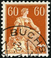 SCHWEIZ BUNDESPOST 140y O, 1915, 60 C. Schwärzlichrötlichorange/mattgelborange, Glatter Gummi, Normale Zä - Gebraucht