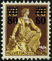 SCHWEIZ BUNDESPOST 127I **, 1915, 80 C. Auf 70 C. Schwärzlichrötlichbraun/hellchromgelb Mit Abart Rechte 8 Obe - Oblitérés