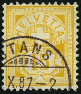 SCHWEIZ BUNDESPOST 49 O, 1882, 15 C. Lebhaftgelbocker, Minimaler Eckbug Sonst Pracht, Mi. 300.- - Used Stamps