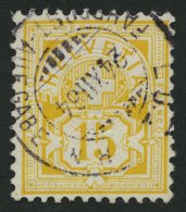 SCHWEIZ BUNDESPOST 49 O, 1882, 15 C. Lebhaftgelbocker, Pracht, Gepr. Liniger, Mi. 300.- - Other & Unclassified