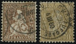 SCHWEIZ BUNDESPOST 27,28c O, 1863/4, 60 C. Rötlichbronze Und 1 Fr. Gold, 2 Werte Feinst, Mi. 270.- - Used Stamps