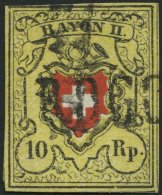 SCHWEIZ BUNDESPOST 8II O, 1850, 10 Rp. Schwarz/rot Auf Gelb, Type 39, Druckstein E (LU), L1 ROGG(WIL), Pracht - 1843-1852 Federal & Cantonal Stamps