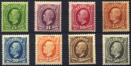 SCHWEDEN 41-48 *, 1891, 5 - 50 Ö. König Oskar II, Falzreste, 8 Prachtwerte, Mi. 208.- - Used Stamps