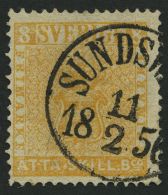 SCHWEDEN 4 O, 1855, 8 Skill. Bco. Orangegelb, K1 SUNDSWALL, Normale Zähnung, Pracht, Signiert Sjöman, Mi. 700. - Used Stamps