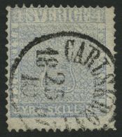 SCHWEDEN 2c O, 1857, 4 Skill. Bco. Grauultramarin (Facit 2j2), K1 CARLSKRONA, Unterer Rechter Eckzahn Lose Sonst Pracht, - Oblitérés