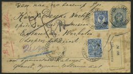 RUSSLAND 68/9 BRIEF, 1909, 7 Und 10 K. Blau Als Zusatzfrankatur Auf Ganzsachen-Siegelbrief, Einschreiben Nach Eydtkuhnen - Other & Unclassified