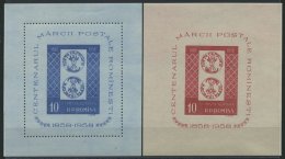 RUMÄNIEN Bl. 40/1 **, 1958, Blockpaar 100 Jahre Briefmarken, Pracht, Mi. 120.- - Sonstige & Ohne Zuordnung