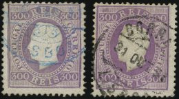 PORTUGAL 45yB,C O, 1875, 300 R. Violett, Gestrichenes Papier, Beide Zähnungen, 2 Prachtwerte, Mi. 100.- - Gebraucht