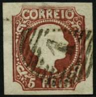 PORTUGAL 5 O, 1855, 5 R. Rotbraun, Glattes Haar, Nummernstempel 1, Falzhelle Punkte Im Oberrand Und Winzige Knitterspur, - Gebraucht