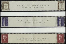 POLEN 1777-79Zf **, 1967, 100. Geburtstag Maria Curie-Sklodowska Mit Zierfeldern, Pracht (im Steg 1x Gefaltet), Mi. 60.- - Sonstige & Ohne Zuordnung