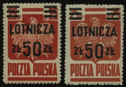 POLEN 477a,bI **, 1947, 50 Zl. Auf 25 Gr., Beide Farben Mit Aufdruckfehler LOFNICZA, Pracht, Mi. 72.- - Sonstige & Ohne Zuordnung