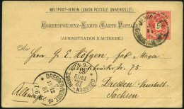 POST IN DER LEVANTE P 5 BRIEF, 1887, 5 So. Rot Ganzsachenkarte Von JERUSALEM GERUSALEMME Nach Dresden Vor Eröffnung - Levante-Marken