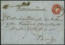 GANZSACHEN U 18GAA,32 BRIEF, 1865, 5 Kr. Rot Ganzsachenausschnitt (oval Geschnitten) Und Rückseitiges Reco-Porto 5 - Autres & Non Classés