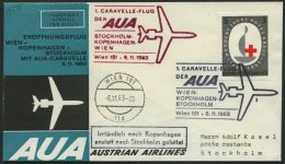 AUA-ERÖFFNUNGSFLÜGE 123I BRIEF, 5.11.1963, Wien-Stockholm, Irrtümlich Nach Kopenhagen Geleitet, Mit Zus&a - Erst- U. Sonderflugbriefe