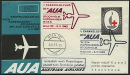 AUA-ERÖFFNUNGSFLÜGE 123I BRIEF, 5.11.1963, Wien-Stockholm, Irrtümlich Nach Kopenhagen Geleitet, Mit Zus&a - First Flight Covers