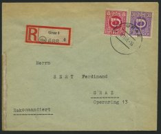 STERREICH 732 BRIEF, 1945, 30 G. Purpurviolett, Senkrecht Stark Verzähnt, Mit 8 Pf. Zusatzfrankatur Auf Einschreibb - Sonstige & Ohne Zuordnung