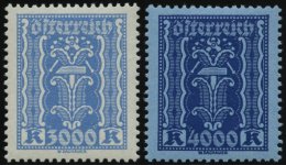 STERREICH 396/7 **, 1923/4, 3000 Kr. Kobalt Und 4000 Kr. Ultramarin Auf Grünlichblau, 2 Prachtwerte, Mi. 95.- - Gebraucht