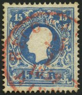 STERREICH 15I O, 1858, 15 Kr. Blau, Type I, Roter K1 RECOMMANDIRT WIEN, Pracht - Sonstige & Ohne Zuordnung