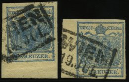 STERREICH 5Y O, 1854, 9 Kr. Blau, Maschinenpapier, Unterrandstück Und Linkes Randstück, R2 WIEN, 2 Prachtwerte - Sonstige & Ohne Zuordnung