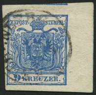 STERREICH 5Y O, 1854, 9 Kr. Blau, Maschinenpapier, Type IIIb, Mit Rechtem Rand (8 Mm), Leichte Bugspur Im Rand, Pracht - Sonstige & Ohne Zuordnung