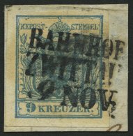 STERREICH 5X BrfStk, 1850, 9 Kr. Blau, Handpapier, Type III, L3 BAHNHOF ZWITTAU, Prachtbriefstück - Other & Unclassified