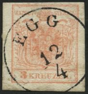 STERREICH 3Y O, 1854, 3 Kr. Rot, Maschinenpapier, Type IIIa, Venetien K1 EGG, Pracht - Other & Unclassified