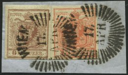 STERREICH 3,4X BrfStk, 1850, 3 Kr. Rot Und 6 Kr. Braun, Handpapier, Strahlenstempel WIEN, Prachtbriefstück - Sonstige & Ohne Zuordnung