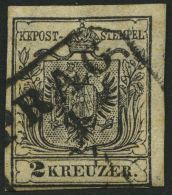STERREICH 2Ya O, 1854, 2 Kr. Schwarz, Maschinenpapier, Type IIIb, Kartonpapier, R4 PRAG, Pracht - Other & Unclassified