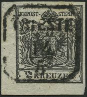 STERREICH 2Xa O, 1850, 2 Kr. Schwarz, Handpapier, Untere Linke Bogenecke, Zentrischer Stempel TRIESTE, Kabinett - Gebraucht