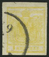 STERREICH 1Ya O, 1854, 1 Kr. Gelb, Maschinenpapier, Type III, Maschiges Papier, Pracht, Befund Dr. Ferchenbauer - Other & Unclassified