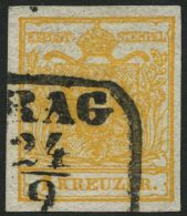 STERREICH 1Xb O, 1850, 1 Kr. Orange, Handpapier, Type III, R5 PRAG, Pracht, Gepr. Dr. Ferchenbauer - Sonstige & Ohne Zuordnung