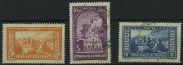 MONACO 133-35 O, 1933, 3.50 - 10 Fr. Bauwerke, 3 Werte Feinst (teils Büge) - Other & Unclassified