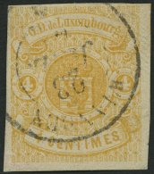 LUXEMBURG 5 O, 1860, 4 C. Gelb, Kabinett, Gepr. U.a. Drahn, Mi. (220.-) - Officials