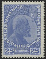 LIECHTENSTEIN 3yb **, 1916, 25 H. Mittelultramarin, Normales Papier, Postfrisch, Pracht, Fotoattest Marxer, Mi. 1800.- - Sonstige & Ohne Zuordnung