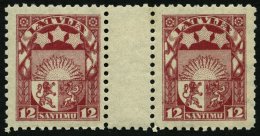 LETTLAND 94ZW **, 1923, 12 S. Rotlila Im Waagerechten Zwischenstegpaar, Pracht - Latvia