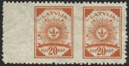 LETTLAND 47UMs *, 1920, 20 K. Orange Im Waagerechten Paar, In Der Mitte Ungezähnt, Falzrest, Pracht - Latvia