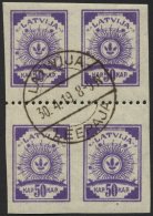 LETTLAND 22y VB O, 1919, 50 K. Violett, Senkrecht Geripptes Papier, Im Viererblock Mit Waagerechter Zähnung L 9 3/4 - Lettland