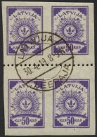 LETTLAND 22y VB O, 1919, 50 K. Violett, Senkrecht Geripptes Papier, Im Viererblock Mit Waagerechter Zähnung L 9 3/4 - Lettonie