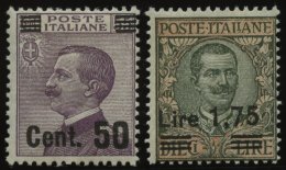ITALIEN 172,221 *, 1923/5, 50 C. Auf 50 C. Und 1.75 L. Auf 10 L. König Viktor Emanuel III, Falzrest, 2 Prachtwerte - Unclassified