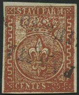 PARMA 8 O, 1855, 25 C. Rotbraun, Breitrandig, Pracht, Mi. 300.- - Parme