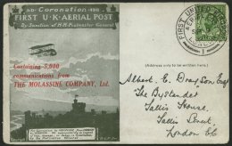GROSSBRITANNIEN 121 BRIEF, 1911, 1/2 P. König Georg V Auf Sonderkarte First U.K. AERIAL POST Mit Rotem Zudruck THE - Other & Unclassified